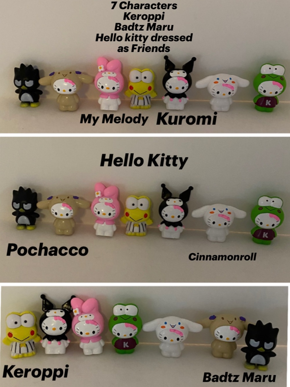 Sanrio Mini Character Figures - Pink, White, Black, Green, Yellow